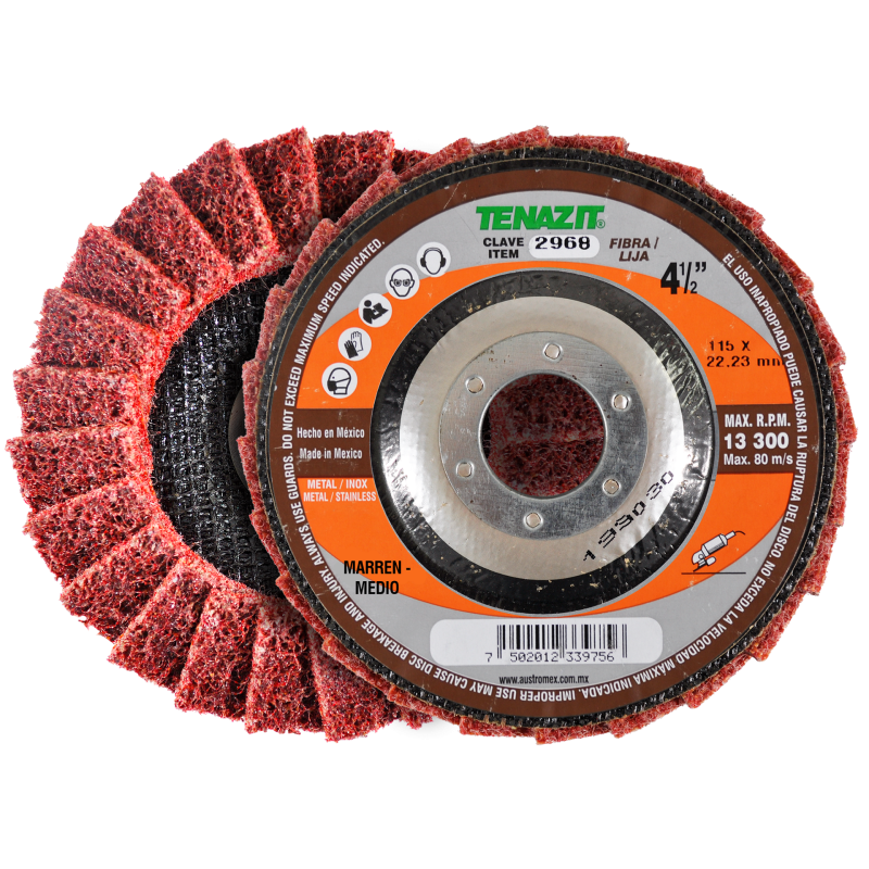 Disco laminado de fibra grano medio con respaldo de fibra de vidrio de 115 x 22.23 mm