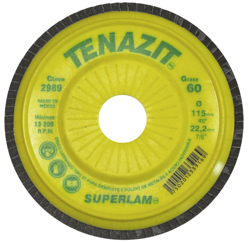 Disco laminado, especificación SUPERLAM Z60, grano zirconio, de 115 x 22.23 mm