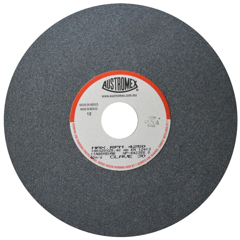 Rueda Abrasiva para esmerilar todo tipo de acero, hierro forjado de 180 x 20 x 25.40 mm