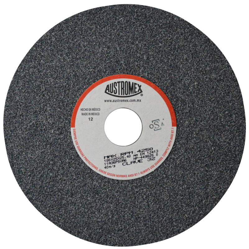 Rueda Abrasiva para esmerilar y afilar todo tipo de acero, hierro forjado, etc de 180 x 25 x 25.40 mm