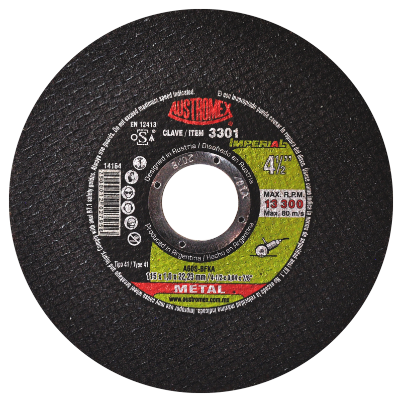 Disco abrasivo para corte de metal de 115 x 1.0 x 22.23 mm