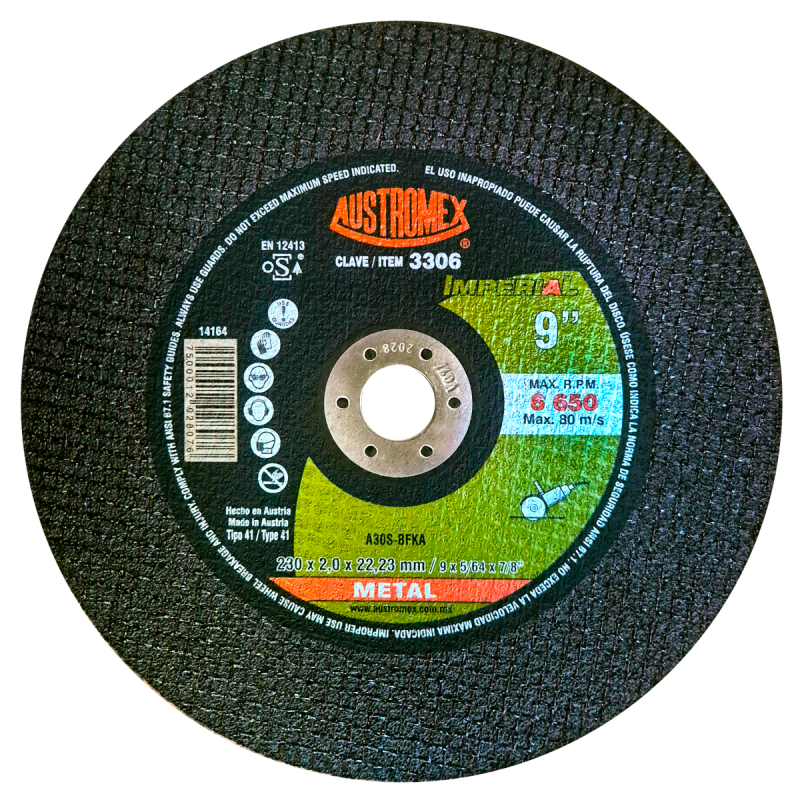 Disco abrasivo para corte de acero al carbón de 230 x 2.0 x 22.23 mm