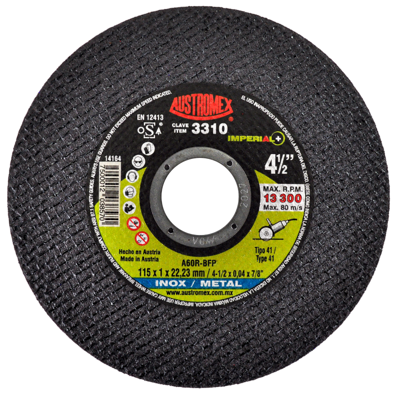 Disco para corte de inox y metal de 115 x 1 x 22.23 mm