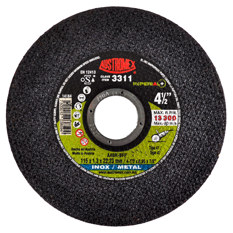 Disco para corte de inox y metal de 115 x 1.3 x 22.23 mm