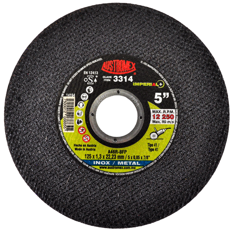 Disco para corte de inox y metal de 125 x 1.3 x 22.23 mm
