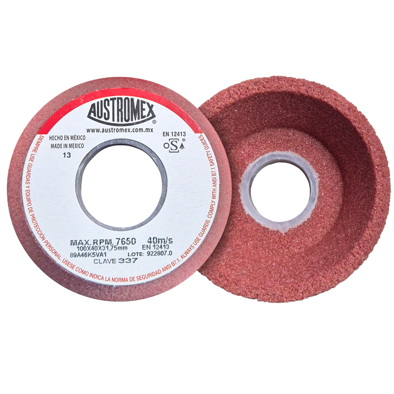 Copa abrasiva de 100 x 40 x 31.75 mm para afilar cortadores, fresas, brocas de acero al carbón, templados, rápidos y grado herramienta (H, S, M Y W)