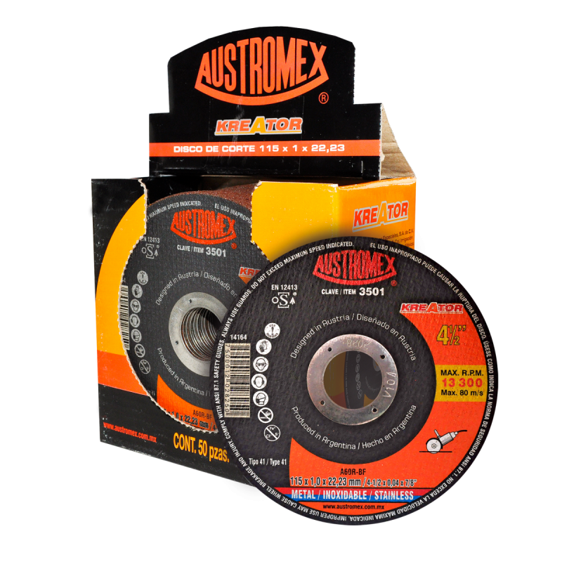 Disco abrasivo para corte de metal y acero inoxidable de 115 x 1.0 x 22.23 mm