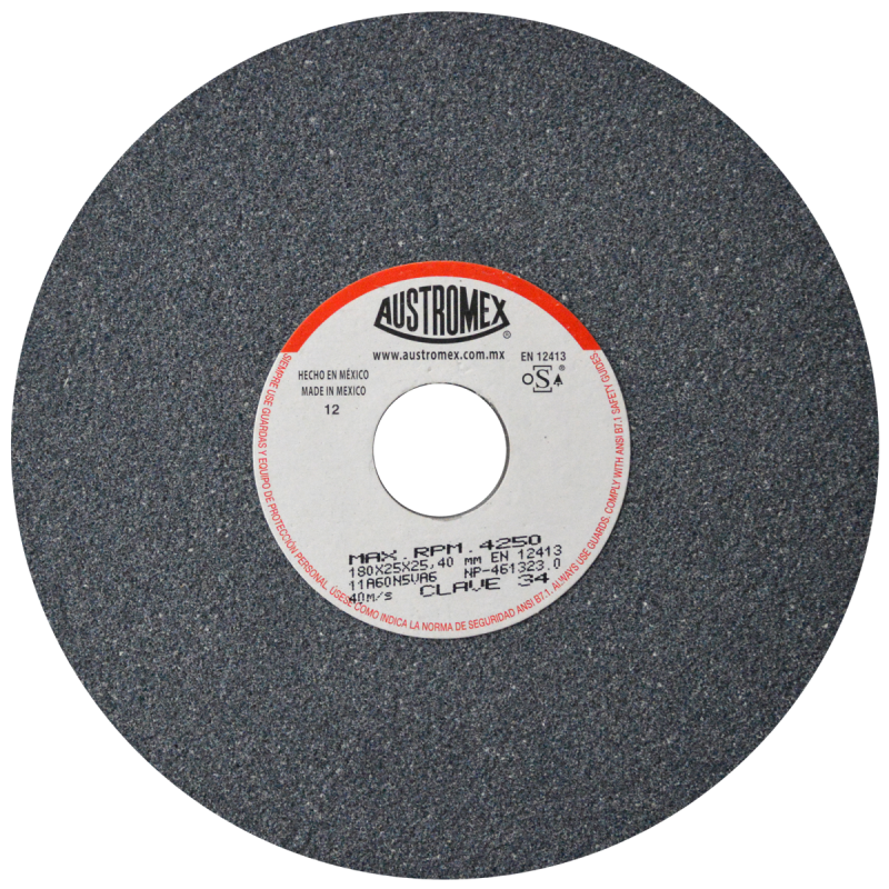 Rueda Abrasiva para esmerilar todo tipo de acero, hierro forjado de 180 x 25 x 25.40 mm