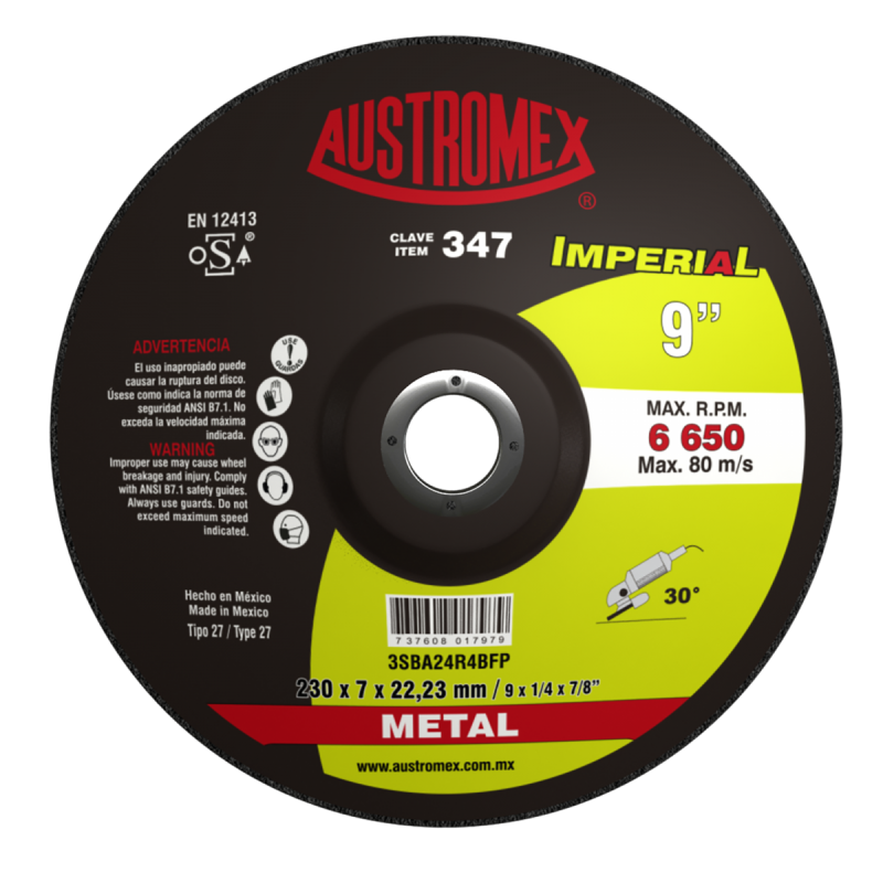 Disco abrasivo para desbaste de metal de 230 x 7 x 22.23 mm