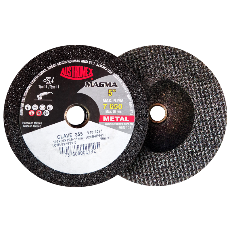 Copa abrasiva para desbaste de cordones de soldadura, filos y rebabas grandes de aceros al carbón, hierro, fundición, etc de 125 x 50 x 15.9-11 mm