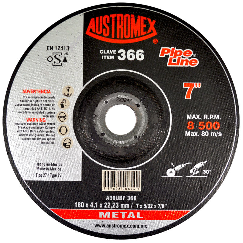 Disco abrasivo de 180 x 4.1 x 22.23 mm para desbaste ligero y ranurado de metal, ideal para la industria petrolera.