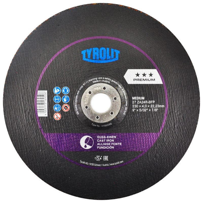 Disco abrasivo para desbaste de hierro gris y fundición nodular de 230 x 4.0 x 22.23 mm