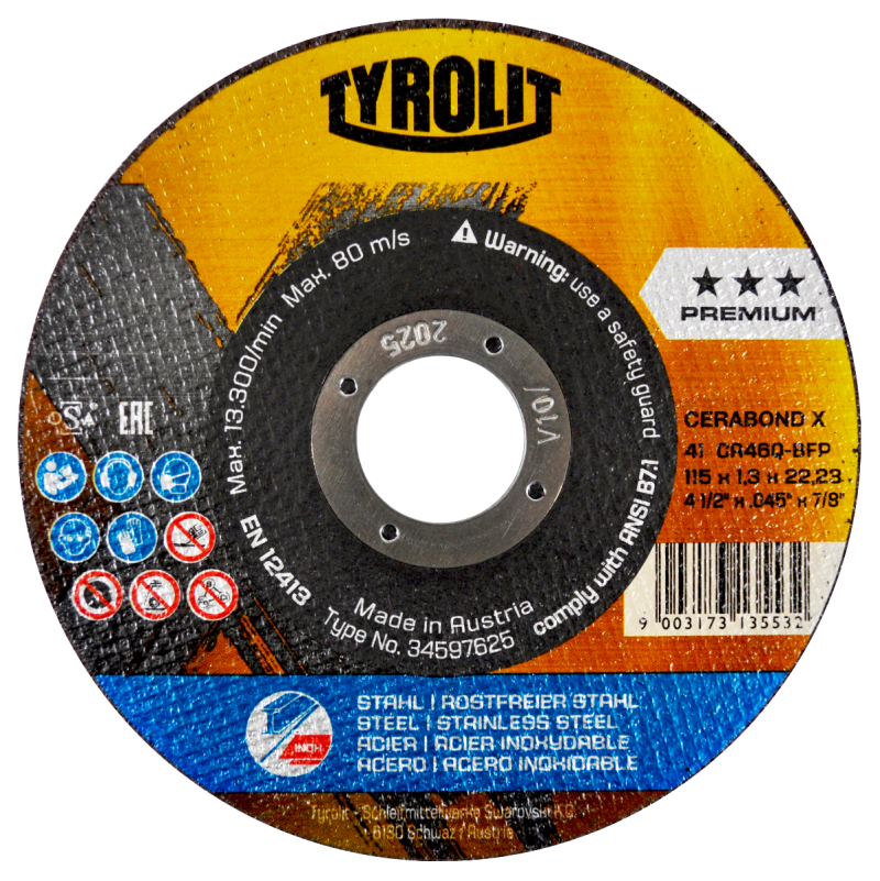 Disco de corte Tyrolit Cerabond de 115 x 1.3 mm, 2 en 1