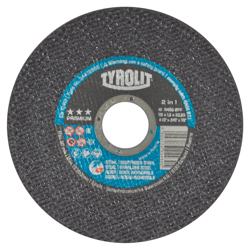 Disco abrasivo para corte de acero al carbón y acero inoxidable de 115 x 1.2 x 22.23 mm