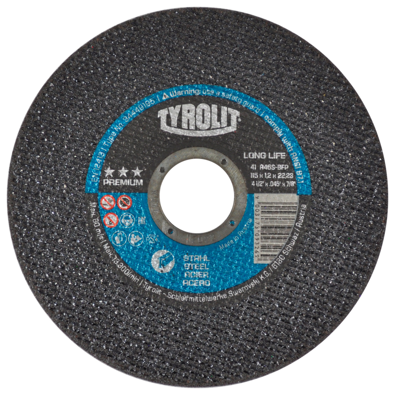 Disco abrasivo para corte de acero al carbon de 115 x 1.2 x 22.23 mm