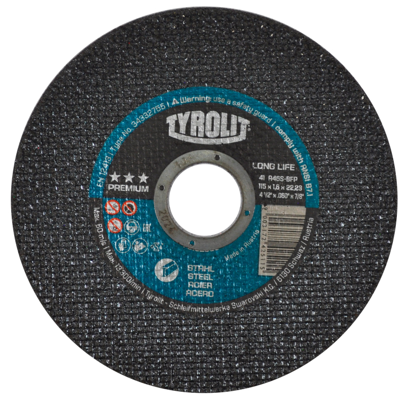Disco abrasivo para corte de acero al carbón de 115 x 1.6 x 22.23 mm