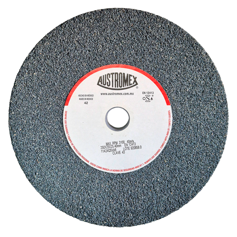 Rueda Abrasiva para esmerilar todo tipo de acero, hierro forjado de 250 x 25 x 25.40 mm