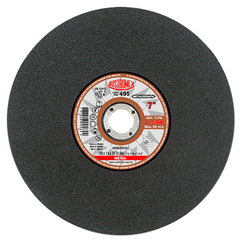 Disco abrasivo para corte de pruebas metalográficas de 180 x 1.6 x 31.75 mm