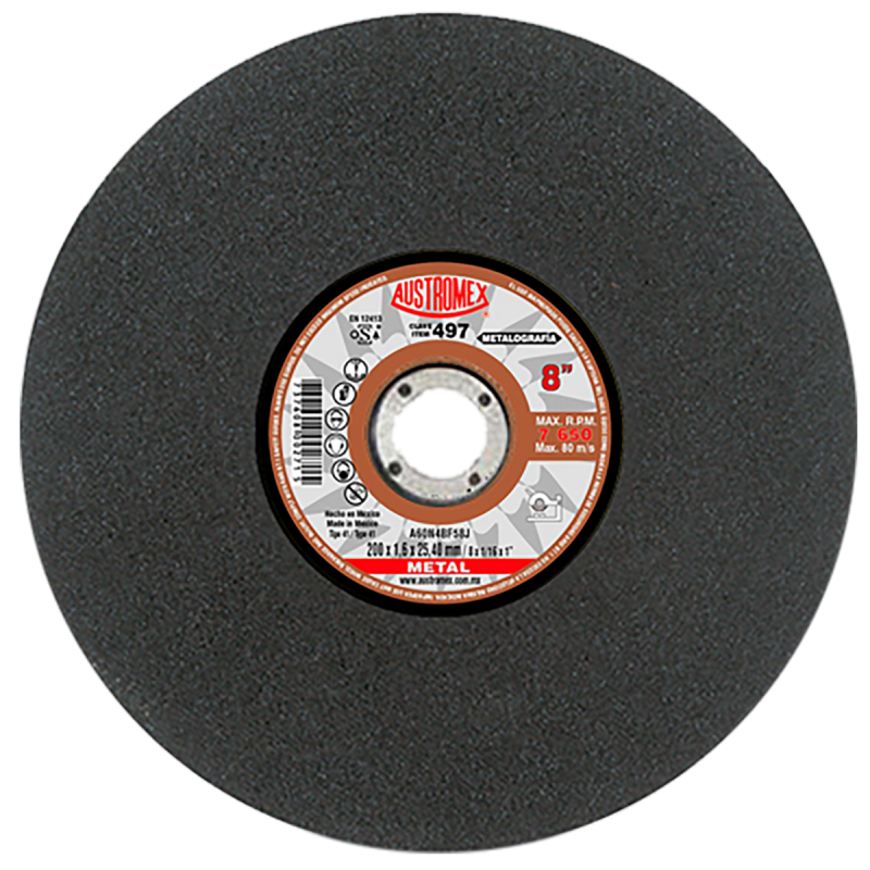 Disco abrasivo para corte de pruebas metalográficas de 200 x 1.6 x 25.40 mm