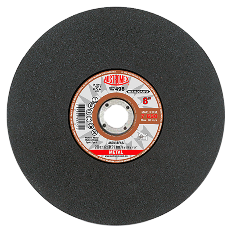 Disco abrasivo para corte de pruebas metalográficas de 200 x 1.6 x 31.75 mm