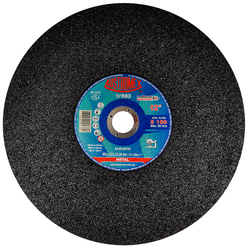 Disco abrasivo para corte de todo tipo de acero, hierro y varilla de 300 x 3.5 x 25.40 mm