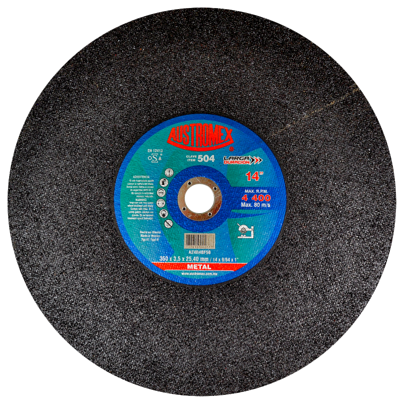 Disco abrasivo para corte de todo tipo de acero, hierro y varilla de 350 x 3.5 x 25.40 mm