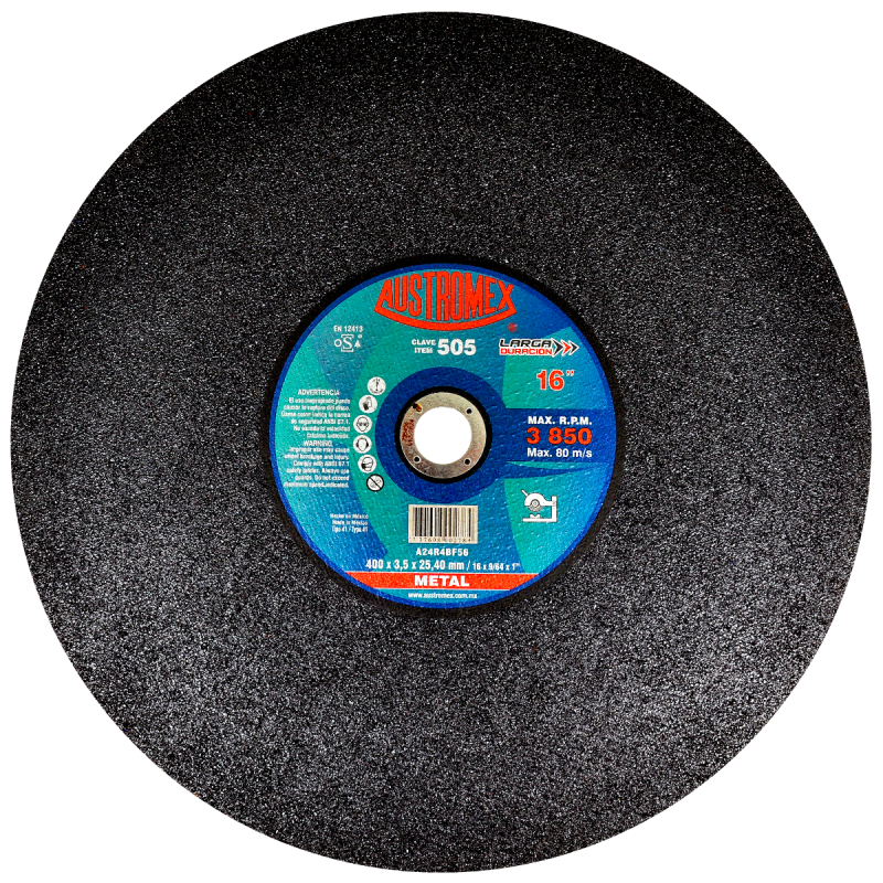 Disco abrasivo para corte de todo tipo de acero, hierro y varilla de 400 x 3.5 x 25.40 mm