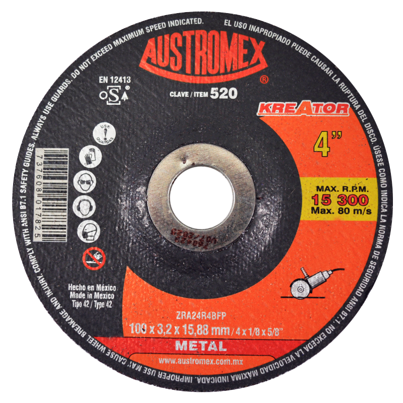 Disco abrasivo para corte de metal de 100 x 3.2 x 15.88 mm