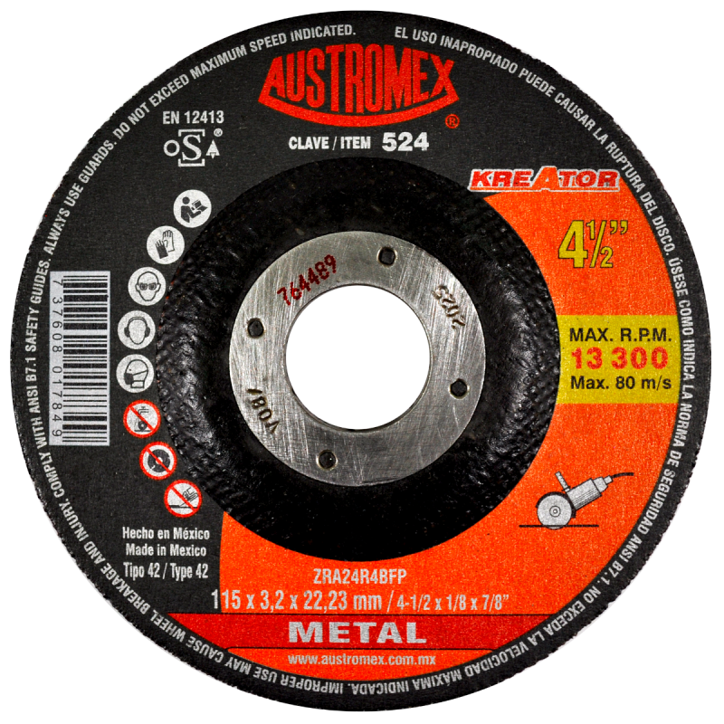 Disco abrasivo para corte de metal de 115 x 3.2 x 22.23 mm