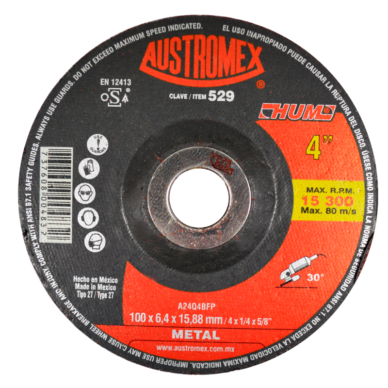 Disco abrasivo para desbaste de metal de 100 x 6.4 x 15.88 mm