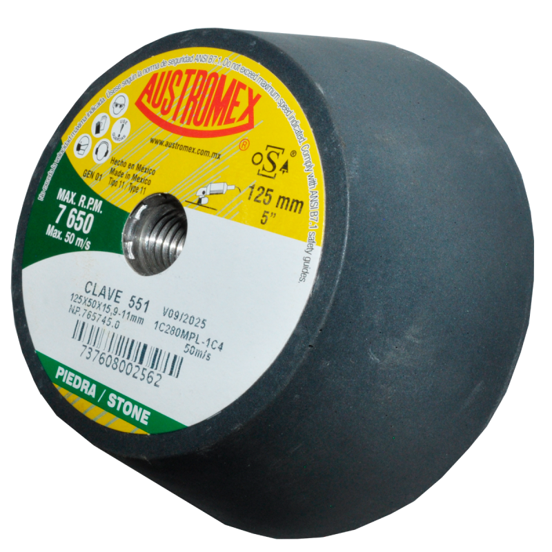 Copa abrasiva Shellac de 125 x 50 x 15.9-11 mm para pulido, de Carburo de Silicio negro,  tamaño de grano 280