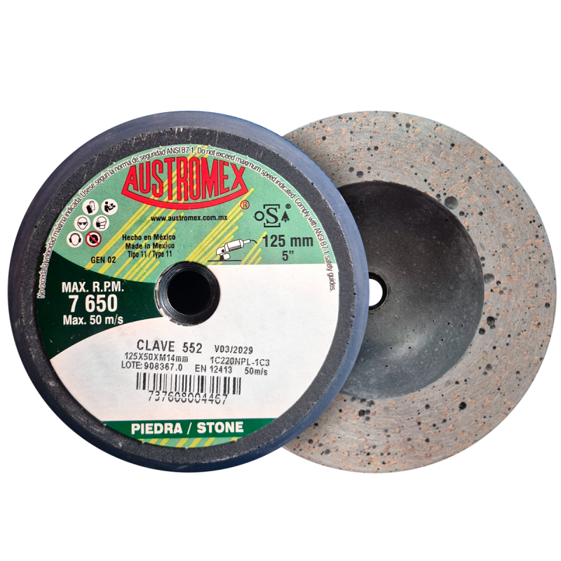 Copa abrasiva Shellac de 125 x 50 x M14-2 mm para pulido, de Carburo de Silicio negro,  tamaño de grano 220