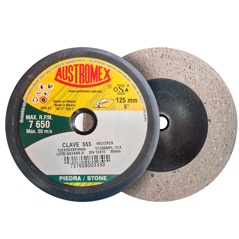 Copa abrasiva Shellac de 125 x 50 x M14-2 mm para pulido, de Carburo de Silicio negro,  tamaño de grano 280