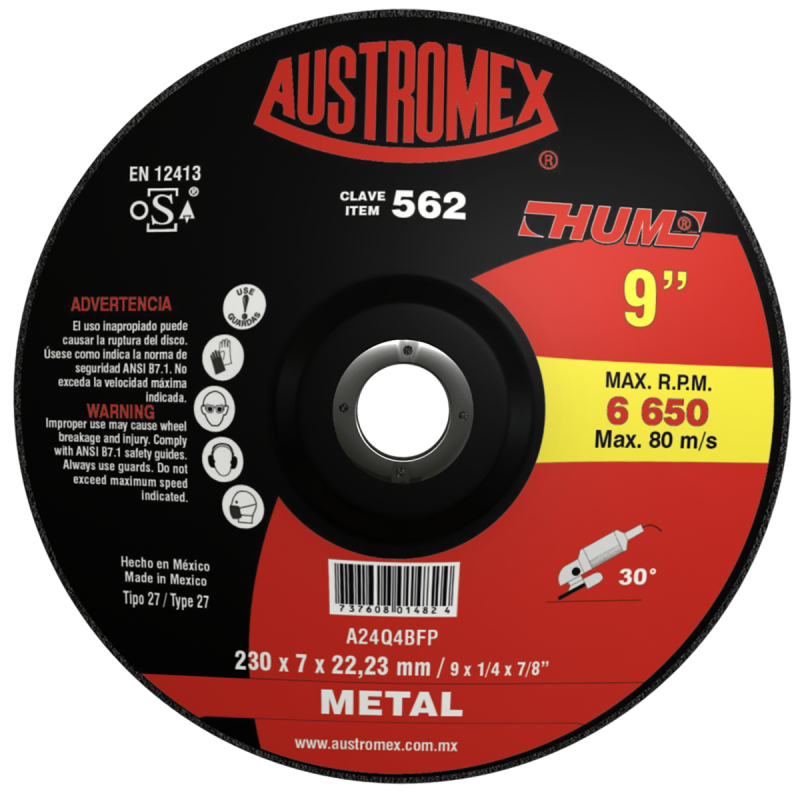 Disco abrasivo para desbaste de metal de 230 x 7 x 22.23 mm