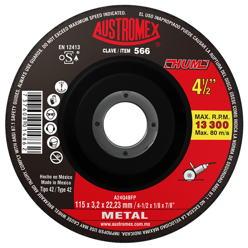 Disco abrasivo para corte de metal de 115 x 3.2 x 22.23 mm