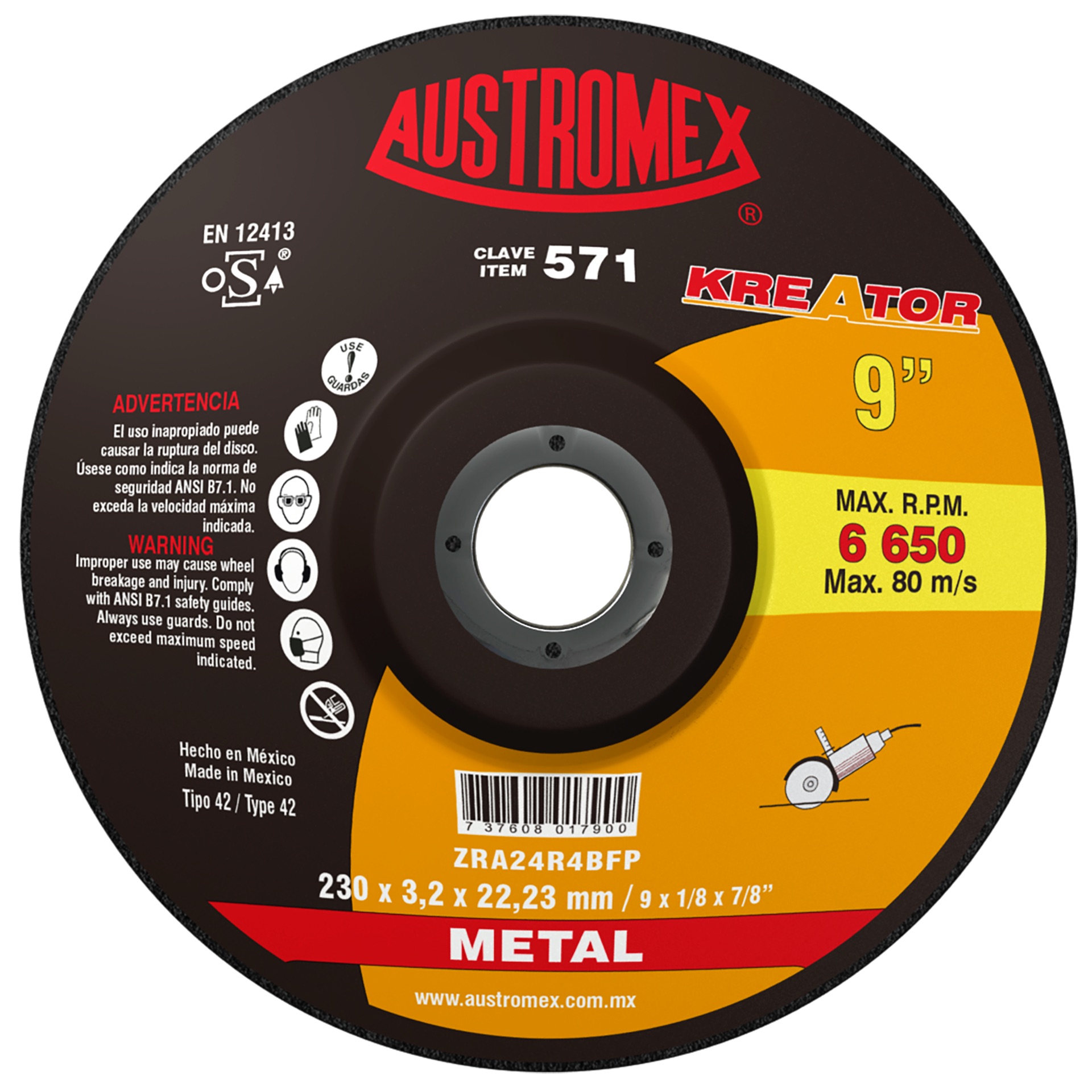 Disco abrasivo de 230 x 3.2 x 22.23 mm para corte de metal, fundición y soldadura 