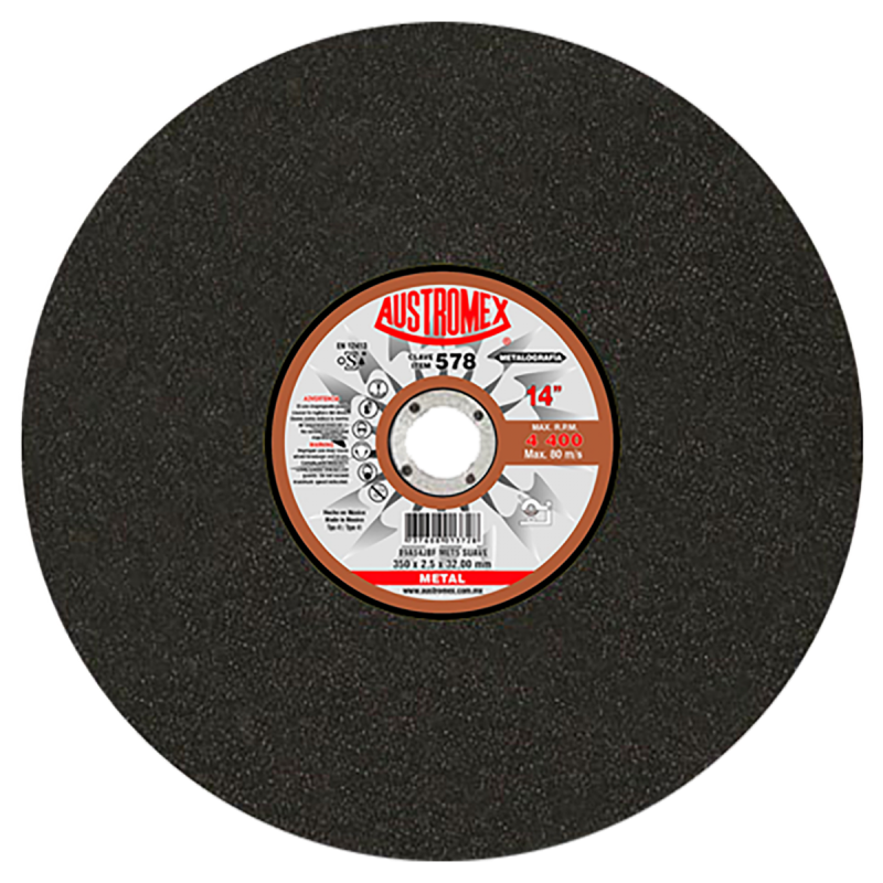 Disco abrasivo para corte de pruebas metalográficas de 350 x 2.5 x 32.00 mm