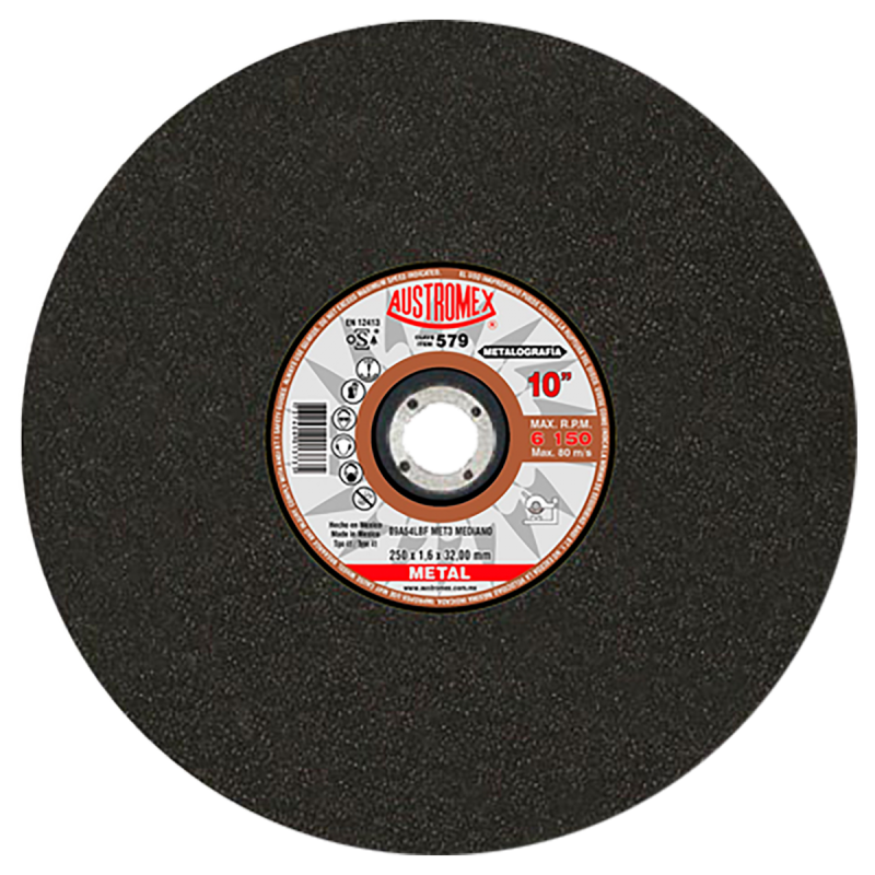 Disco abrasivo para corte de pruebas metalográficas de 250 x 1.6 x 32.00 mm