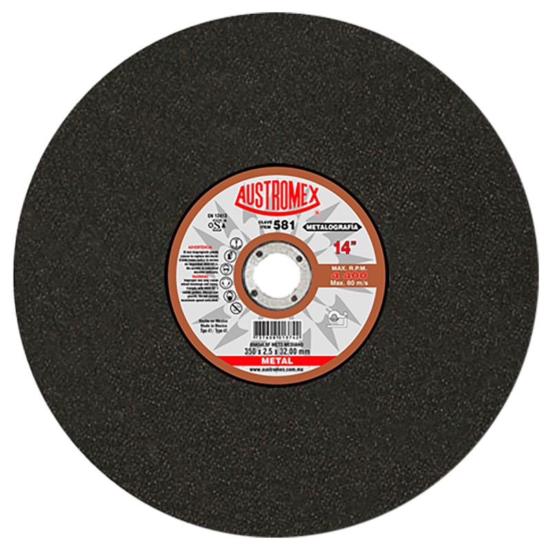 Disco abrasivo para corte de pruebas metalográficas de 350 x 2.5 x 32.00 mm