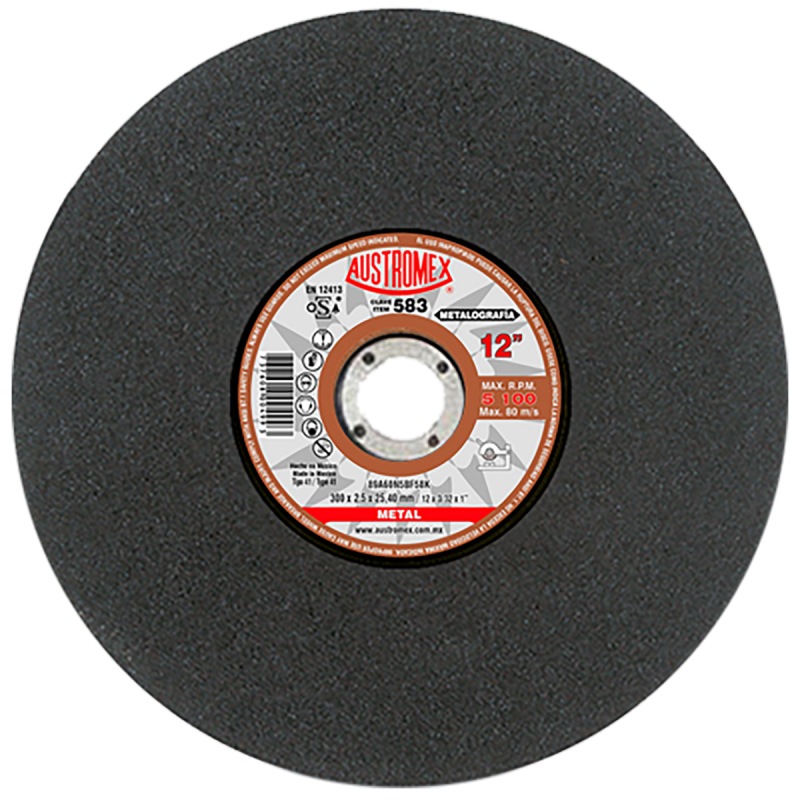 Disco abrasivo para corte de pruebas metalográficas de 300 x 2.5 x 25.40 mm