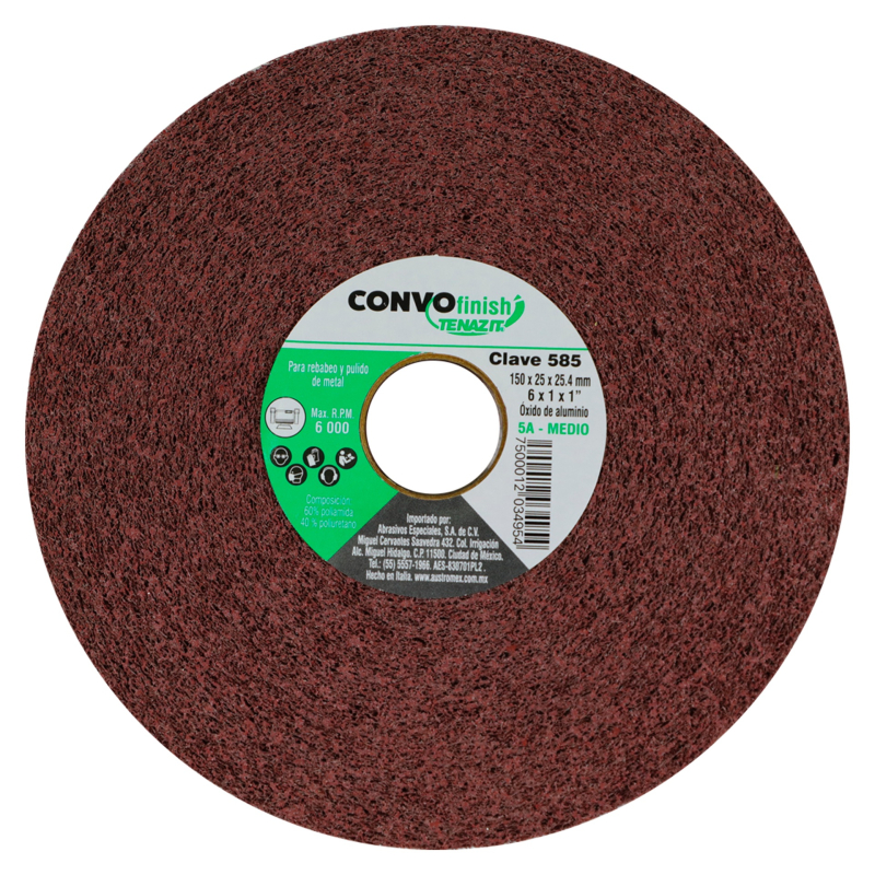 Rueda convo de óxido de aluminio medio de 150 x 25 x 25.4 mm