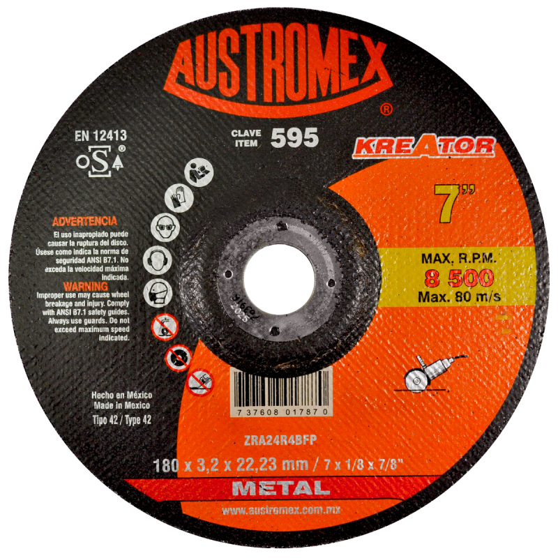 Disco abrasivo para corte de metal de 180 x 3.2 x 22.23 mm