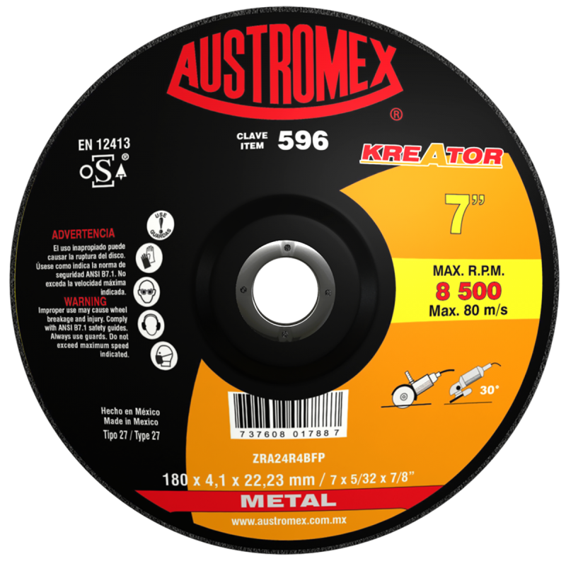 Disco abrasivo para desbaste de acero, fundición y soldadura de 180 x 4.1 x 22.23 mm