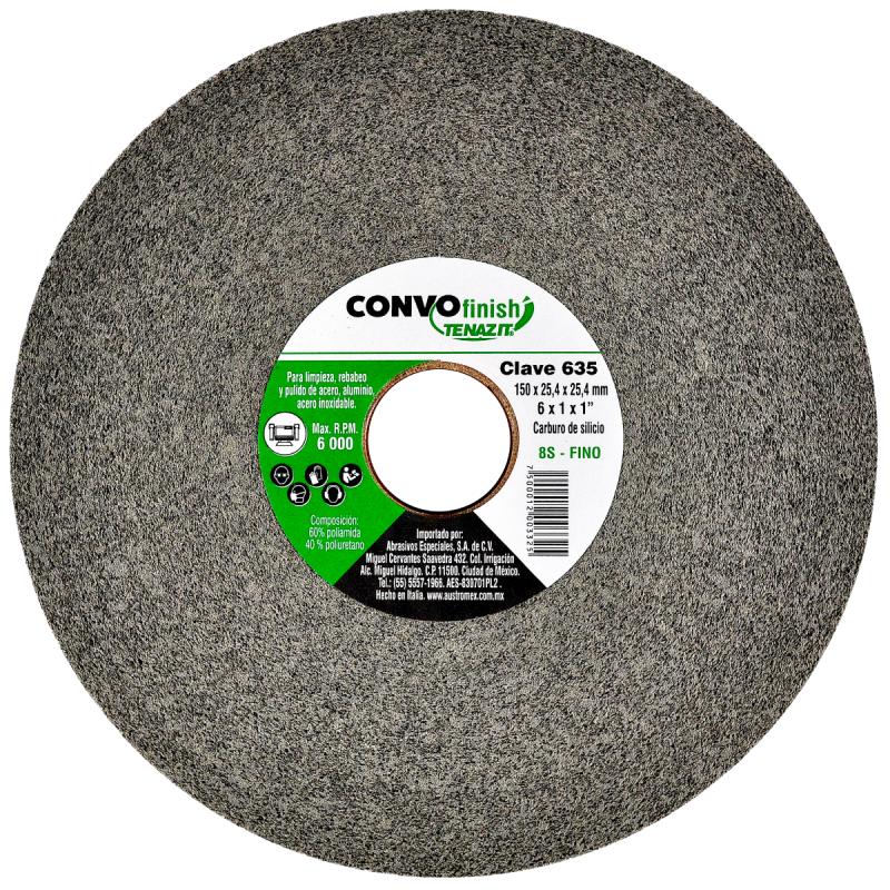 Rueda convo de carburo de silicio fino de 150 x 25.4 x 25.4 mm