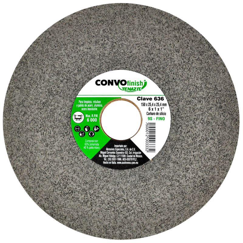 Rueda convo de carburo de silicio fino de 150 x 25.4 x 25.4 mm