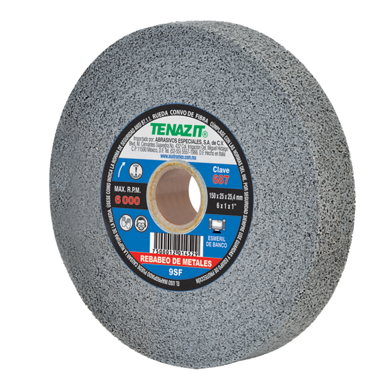 Rueda convo de óxido de aluminio medio de 150 x 25.4 x 25.4 mm