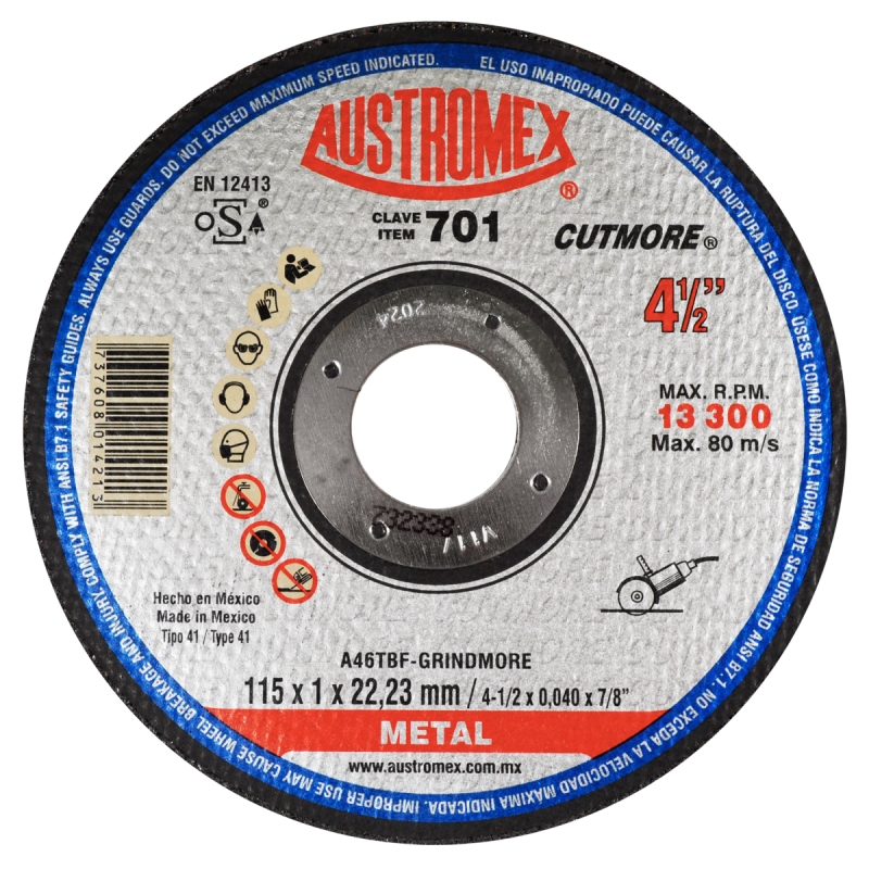 Disco abrasivo para corte rápido de acero con un mínimo de rebaba de 115 x 1 x 22.23 mm