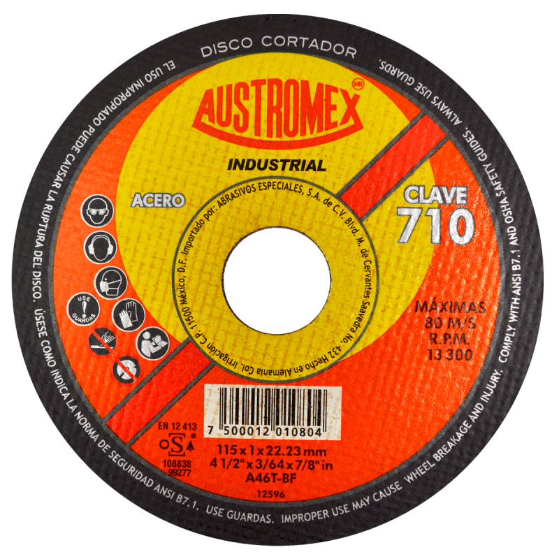 Disco abrasivo para corte de acero al carbón de 115 x 1.0 x 22.23 mm