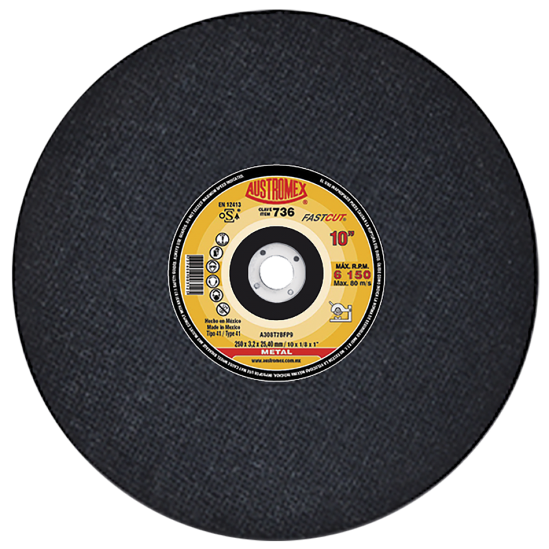 Disco abrasivo para corte de acero y fundición de 250 x 3.2 x 25.40 mm