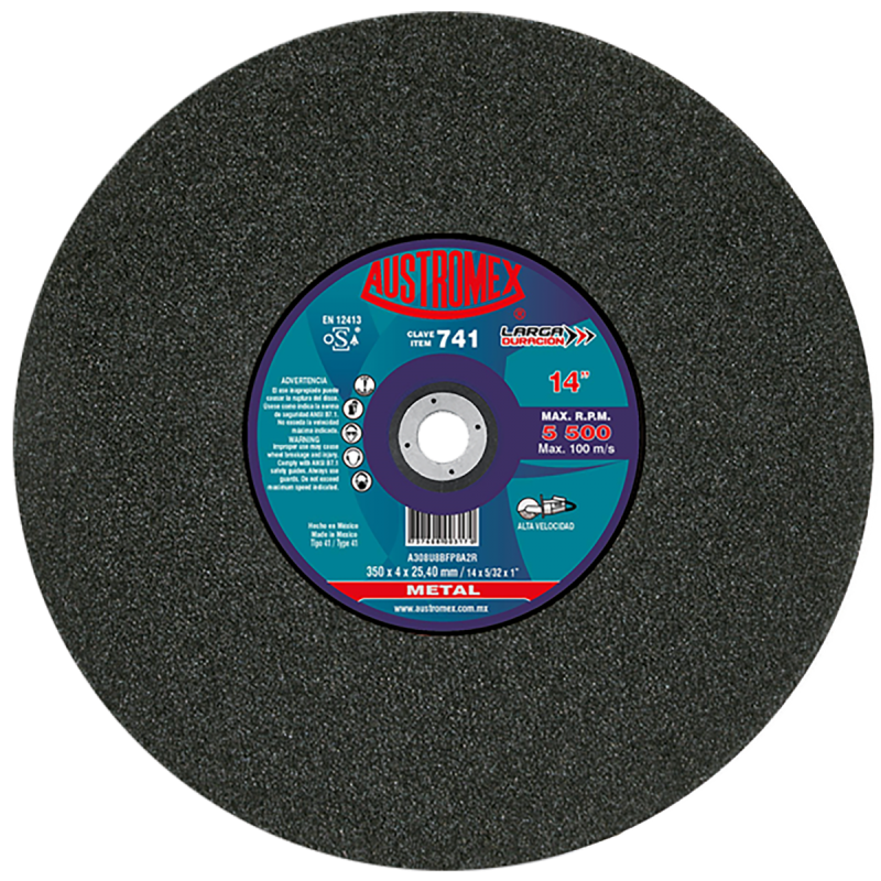 Disco abrasivo para corte de acero y fundición de 350 x 4 x 25.40 mm